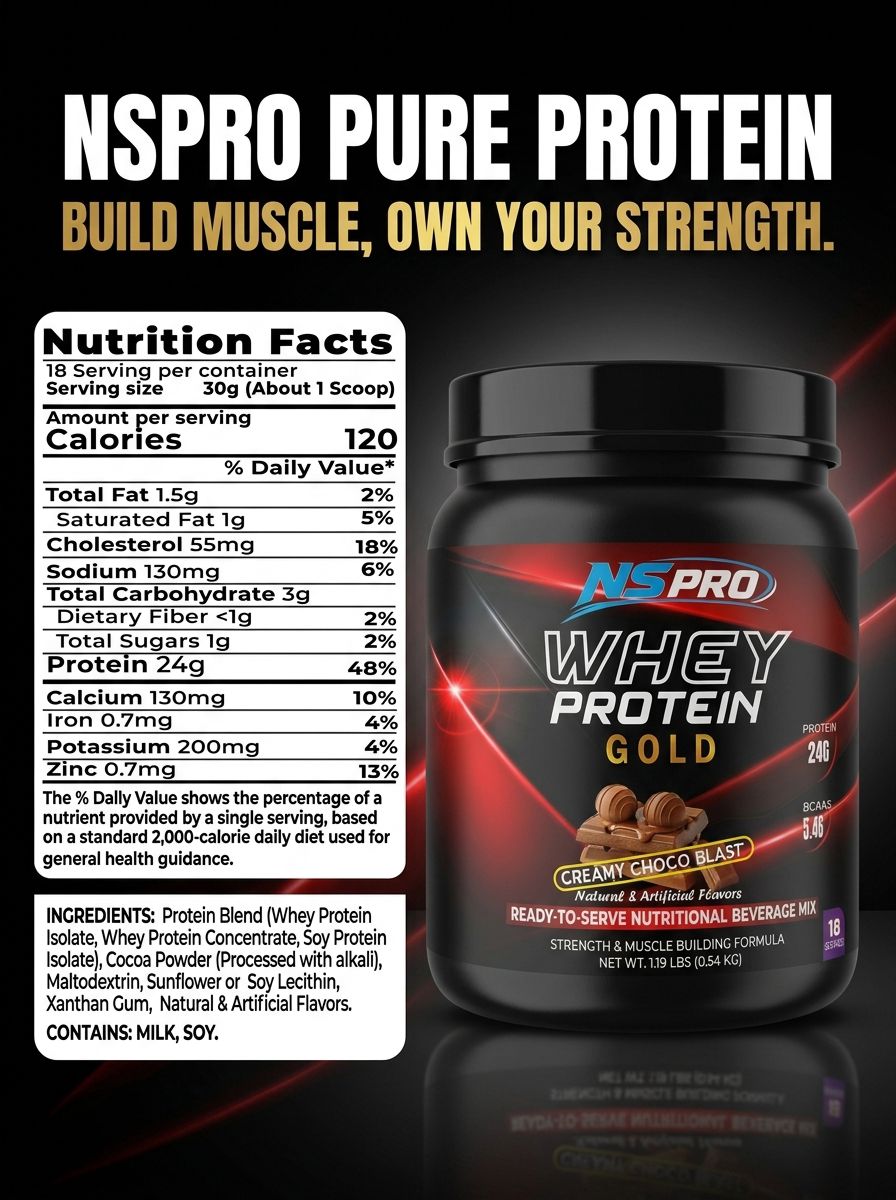 NSPRO WHEY PROTEIN GOLD | 24g Protein | 1.19 LBS – CREAMY CHOCO BLAST FLAVOR view 2