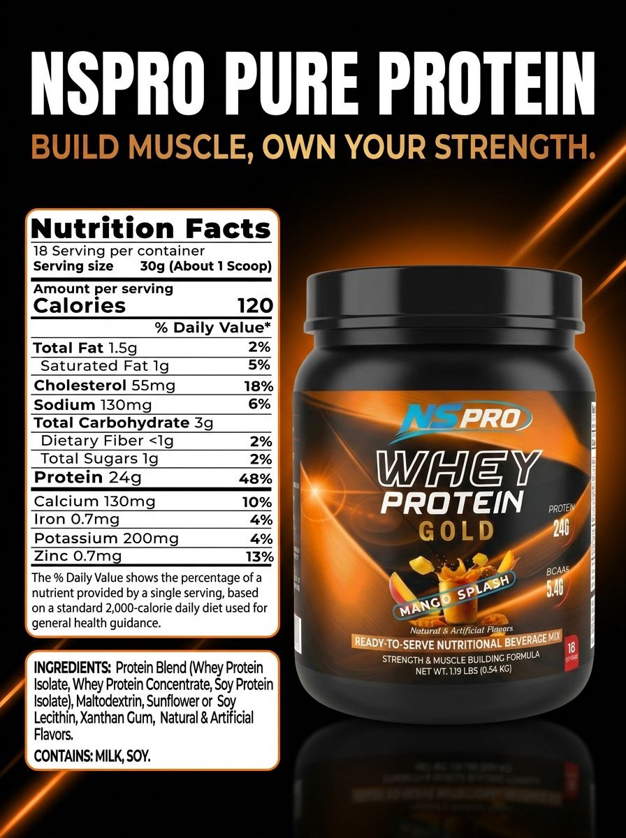  MANGO SPLASH | NSPRO WHEY PROTEIN GOLD – 24g Protein | 1.19 LBS | 18 Servings view 2
