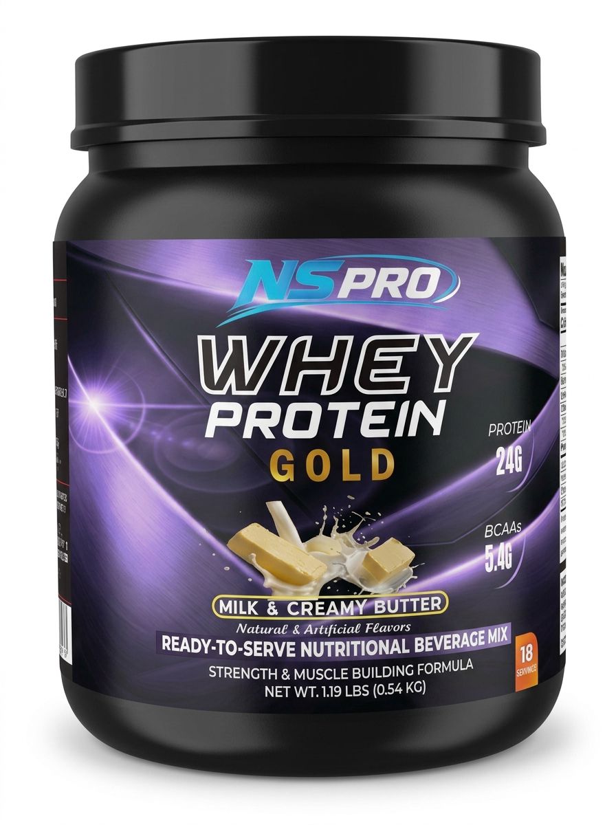 NSPRO WHEY PROTEIN GOLD – MILK & CREAMY BUTTER | 24g Protein | 5.4g BCAAs | 1.19 LBS | 18 Servings