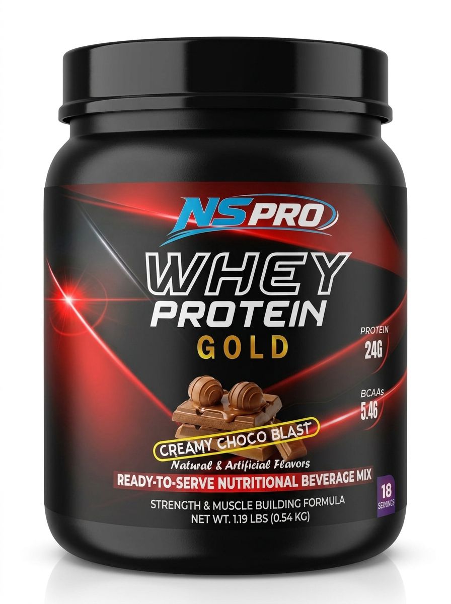 NSPRO WHEY PROTEIN GOLD – CREAMY CHOCO BLAST | 24g Protein | 1.19 LBS | 18 Servings | 0.54 KG